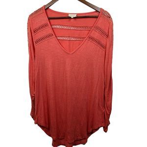 Daletta Anthropologie Orange Scoop Neck Short Sleeve Blouse Womens Large